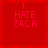 Red background with four identical displaying "HATE ZACK" text in pink, separated by a central vertical and horizontal line of small red squares