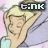 Animated cartoon character with blonde hair and light blue top, arms raised above head against pink background.