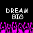Pixelated text 'DREAM BIG' in white appears twice on a black background above a of pink and purple pixelated shapes