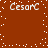Brown background with white pixelated text 'CesarC' repeated four times in a , scattered white dots forming a vertical trail between top and bottom text