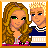 Pixel art of two characters with long brown hair and blonde hair against a yellow background with red text reading Love? AS IF!