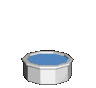 Animated sequence of a gray octagonal container with blue liquid, showing water droplets rising and falling in a repeating cycle.