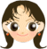 Pixelated cartoon avatar with brown hair, red earrings, and closed eyes in one view; open eyes in the other.