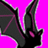 Pixelated black bat with outstretched wings against bright pink background, featuring purple accents on wing membranes and a small pink spot on the body.