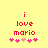 Yellow background with red text 'i love mario' and pink heart symbols below, showing two animation frames with heart positions shifted.