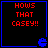 Four identical display red pixelated text 'HOWS THAT CASEY!!' on black backgrounds with blue borders, each containing a small blue Pac-Man icon in the bottom-right corner