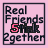 Animated buddy icon with pink background displaying "Real Friends Stick 2gether" text in black and red, showing frame-by-frame animation of the word "Stick" changing color from red to dark gray.