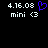Pixelated black background with white text '4.16.08' and 'mini <3', one instance featuring a blue heart symbol replacing the '<3'.