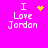 Pixelated text 'I Love Jordan' on bright pink background with yellow heart and starburst symbols in four variations.
