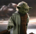 Yoda in a light gray robe with red inner garment, holding a green lightsaber, transitioning through multiple poses against a blurred background.