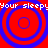 Red background with four blue concentric circles arranged in a , white text 'Your sleepy' repeated horizontally across top and bottom edges