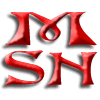 Red 3D-rendered 'MS' text with gray drop shadows on a light gray background, arranged in two of three identical copies