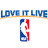 Blue and red pixelated text 'LOVE IT LINE' above a stylized basketball logo with blue, white, and red sections on a white background.