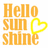 Yellow heart outline next to orange text reading Hello Sun shine on white background with gray section.