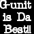 Static pixelated text on black background reads 'G-unit is Da Beat' in white blocky font with visible dithering.