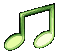 Green musical eighth notes with light yellow oval heads arranged in a on gray background, varying in brightness and outline thickness