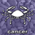 Pixelated icon of a white crab with gray limbs on a purple gradient background, labeled "cancer" at the bottom.