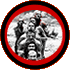 Four circular icons with red borders display a group of people in various color treatments and backgrounds.