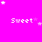 A bright pink background with repeated 'Sweet' text and scattered white stars in a pattern