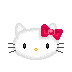 Four pixelated Hello Kitty faces with red bows, alternating between open and closed eyes on a gray background.