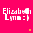 A bright pink background displays three of 'Elizabeth Lynn :)' text with yellow star-like animations changing across frames