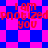 Pixelated text 'I am pnotized you' repeated over a blue and pink checkered background with diamond-shaped patterns.