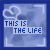 25 square icons with blue borders, each containing a heart outline and text reading "THIS IS THE LIFE" or "HOLD ON TIGHT" in pixelated font