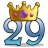 Pixelated icon shows blue number 29 with a golden crown featuring purple and pink gemstones on top.