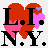 Animated contact sheet of a pixel art icon featuring red and pink hearts over black text 'LI NY.' with small purple heart accents, displayed in 3x3 grid layout.