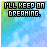 Pixelated text reads "I'LL KEEP ON DREAMING." over a gradient background transitioning from green to blue with cloud-like patterns.