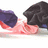 Pixelated image with pink background showing partial figure and text fragments including 'quick!', 'hand me scrunchie!', and 'THNX!'