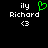 Two side-by-side pixelated text displays on black background, one with green heart symbol above 'Richard', the other without.