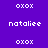 Pixelated text 'oxox' and 'nataliee' on purple and dark blue backgrounds in a