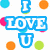 A split-screen buddy icon with 'I LOVE U' text on the left and a person named Chris on the right, featuring pixelated colors and shapes.