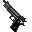 Two pixelated guns side-by-side on gray background; right gun emits yellow spark with white particles.