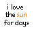 Animated sequence showing text changes from 'i love the sun for days' to 'i love you forever', with color variations in 'sun', 'moon', and 'you'.