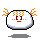 Two pixelated circular icons with orange flame-like extensions, white faces, and red features against a gray background.