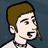Pixelated cartoon-style character with light brown hair, closed eyes, and a slightly open mouth against dark blue background.