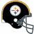 A split-screen image showing a pixelated Pittsburgh Steelers football helmet on the left and green text reading "Original Icons .com" on the right against a dark background.