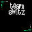 Animated icon with white text 'team smtz' on black background, surrounded by green star-shaped elements that shift position across frames.