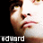 Pixelated close-up of a person's face with brown hair, visible eye, nose, lips, and chin against black background; white text 'edward' at bottom.