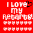 Red background with white pixelated text reading "I LOVE my ReBarts!" and two of small hearts, one frame showing a black heart outline replacing the 'O' in LOVE
