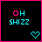 Pixelated text 'OH SHIZZ' in cyan and pink with a pixel heart, alternating color states across four