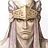 Pixelated static icon of a person with long hair wearing a helmet-like headpiece, rendered in muted earth tones on a white background.