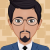 Pixelated digital portrait of a person with dark hair, glasses, goatee, wearing a blue suit jacket, white shirt, and black tie against a light brown checkered background.