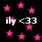 Black background with scattered pink stars and repeated white text 'ily <33' in pixelated font.