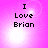 Four identical pixelated text on a pink gradient background with white light effects, each displaying "I Love Brian" in black block letters