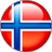 Static circular icon featuring the Norwegian flag design with red background, blue cross outlined in white, and pixelated edges on a gray background.