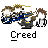 A 4x3 contact sheet of 12 animated frames from a Creed-themed AIM buddy icon showing character sprites, logo variations, and motion effects against a gray background.