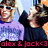 Two pixelated figures in close proximity, one in purple with light hair, the other in dark clothing with brown hair, both smiling against a light blue background with red text at the bottom.
